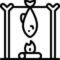 Fish hanging from a pole with a fire vector