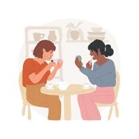 Fixing makeup in a coffee shop isolated cartoon illustration. vector