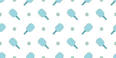 Pickleball seamless pattern with balls and racket on white background. Flat ornament for print, banner, card, fabric, cover, wrapping paper, wallpaper vector