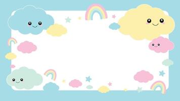 A colorful frame with clouds and rainbows vector