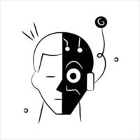 A half human, half robot face, representing a blend of AI and humanity vector