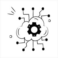 A cloud network icon with gears, symbolizing artificial intelligence in cloud computing vector