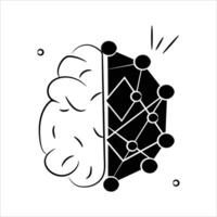 A brain connected to a neural network, symbolizing artificial intelligence and machine learning vector