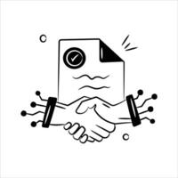 A contract with a handshake and digital components, symbolizing AI assisted agreements vector