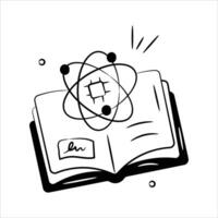 An open book with scientific symbols, representing AI-powered knowledge and learning vector