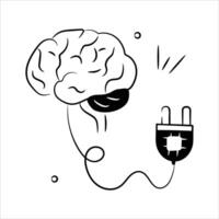 A brain connected to a plug, symbolizing powering the mind through artificial intelligence vector