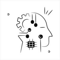 A human head with technological components, representing artificial intelligence integration in humans vector