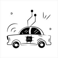 A car with technology symbols, representing AI-powered autonomous vehicles vector