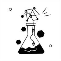 A beaker with connected nodes, representing AI role in scientific research and experimentation vector