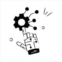 A robotic hand interacting with gears, representing AI controlling robotic systems vector