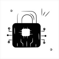 A security lock with an embedded AI chip, symbolizing AI driven cybersecurity vector