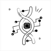 DNA strands with microchip elements, symbolizing the integration of AI in genetic engineering vector