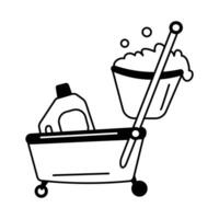 A bucket with cleaning liquids and tools for household chores vector