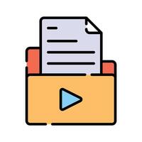A folder with documents and a play button, indicating media files vector