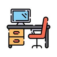 An office desk with a computer setup, symbolizing workspace or workstation vector