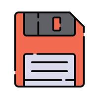 A floppy disk icon represents data storage and file saving vector