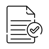A document icon with a check mark symbol, indicating approval vector