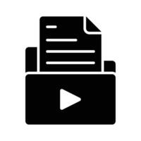 A folder with documents and a play button, indicating media files vector