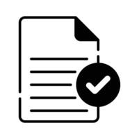 A document icon with a check mark symbol, indicating approval vector