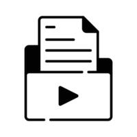 A folder with documents and a play button, indicating media files vector