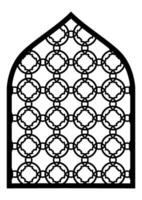 Arabic or Islamic window shape with mashrabiya pattern. Islamic arhitecture element of window, door, mashrabiya pattern. Template girikh pattern, silhouette Arabic arch. CNC pattern, laser cutting vector