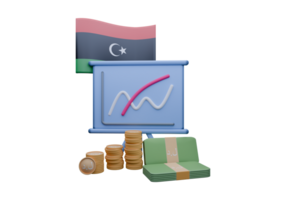 Sparkling 3D render illustration of Libya flag and currency called Dinar png