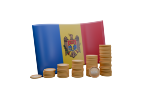 Enchanting 3D render illustration of Moldova flag and currency called Leu png