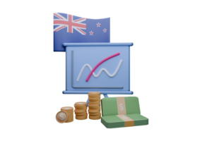 3D render illustration of New Zealand flag and currency called Dollar png