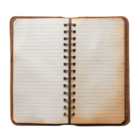 Open Vintage Leather Bound Notebook With Lined Paper png