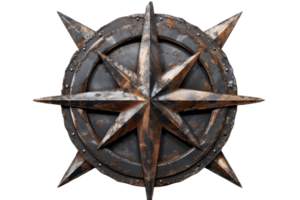A vintage, rusted compass with intricate details, showcasing directional points, indicating an adventurous spirit, set against a plain background png