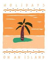 Stylized illustration of a coconut tree on a beach. Art with rustic lines for decoration, prints, etc. vector