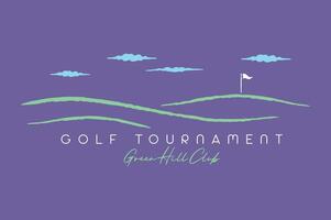 Hand-drawn illustration, with simple and stylized lines, of a golf course. vector