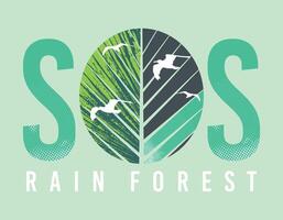 Illustration of composition with lettering and natural elements. Art in reference to preservation of Amazon flora. vector