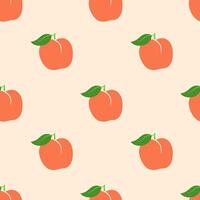 Seamless pattern with whole peach fresh fruit. Flat illustrations isolated on beige background vector
