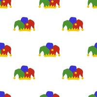 Seamless simple pattern with headdress of medieval jester with bells in flat style. Jester hat on white background vector