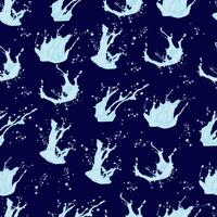 seamless pattern of various splashes of water interspersed with blue color on a dark background vector