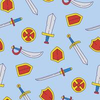 Sword Shield Weapon Seamless Pattern illustration Design vector