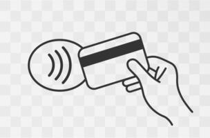 Contactless card payment icons, credit card and hand tap pay wave. Wireless NFC and contactless pay pass icons set. Isolated on background. vector