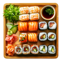 Sushi platter with various types of sushi png