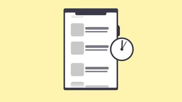 Smartphone with list and clock attached to side. Perfect for productivity apps, time management tools, scheduling services, and technology concept graphics. video
