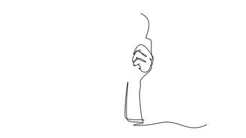 Animated self drawing of continuous line draw doctor hands raised up and holding stethoscope. Medical help for sick patient in hospital or clinic health care concept. Full length single line animation video