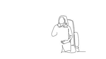 Self drawing animation of single line draw female obstetrics and gynecology doctor talking to patient and explaining condition of her womb. Pregnant health care. Continuous line. Full length animated video