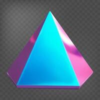 3d pyramid with holographic mirror effect. Gradient triangle. Fluid color. Neon shape in gradient colors vector