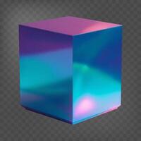3d cube with holographic mirror effect. Gradient polygon. Fluid color. Neon shape in gradient colors vector