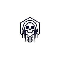 A stylized skull with a hood, conveying a mysterious or ominous tone. vector