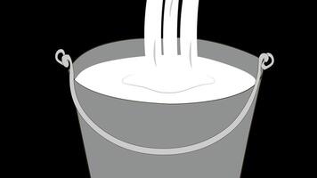 milk falls into the bucket animation video