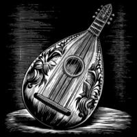 Intricately Designed Mandolin Engraving Artwork with Floral Patterns vector