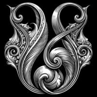 Ornate Black and White Intricate Scrollwork Design with Elegant Swirls vector