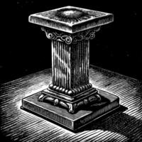 Monochrome Etching of Ornate Pedestal in Classical Style with Intricate Wood Details vector