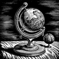 A globe sits on a stand next to a small globe vector
